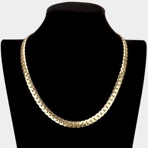 Simple Gold Metal Flat Cuban Link Necklace Chain Mens Woman Unisex Jewelry